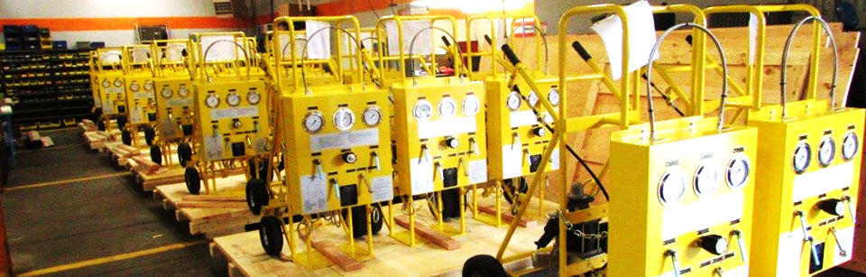 Pneumatic nitrogen carts used for setting and filling struts on aircraft